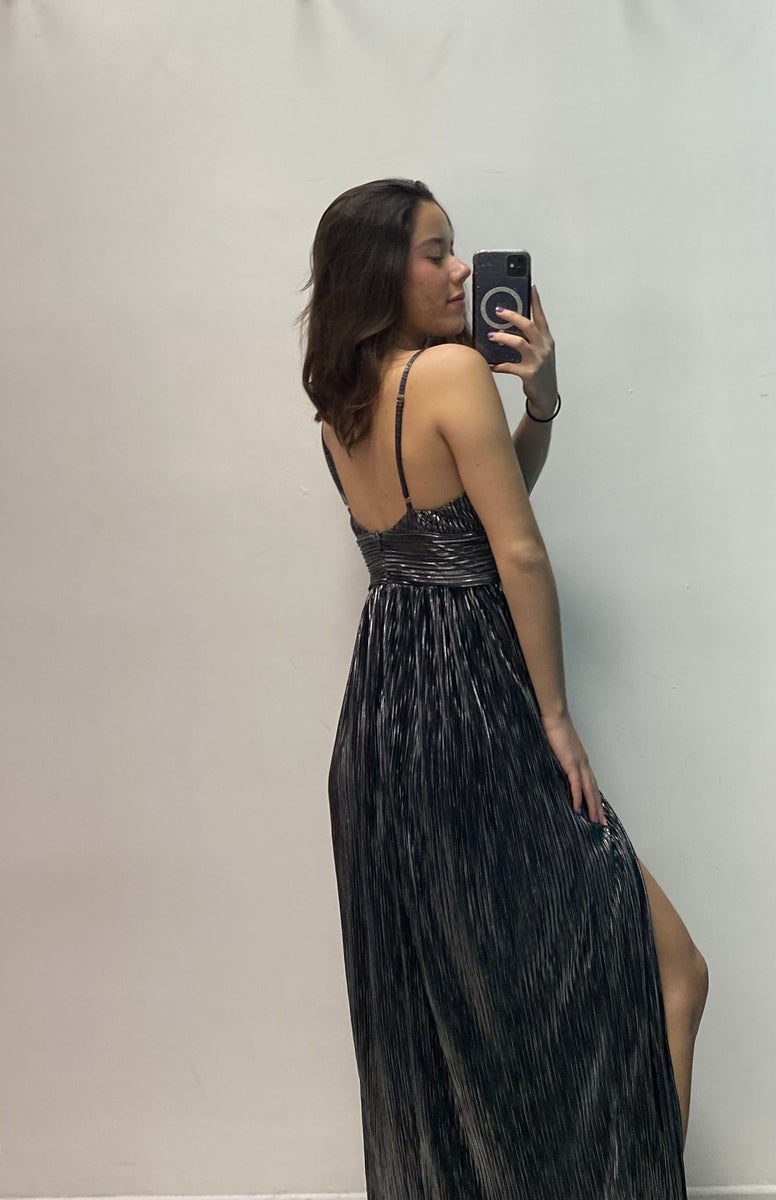 Liquid Metal Stripe Long Sleeve Dress