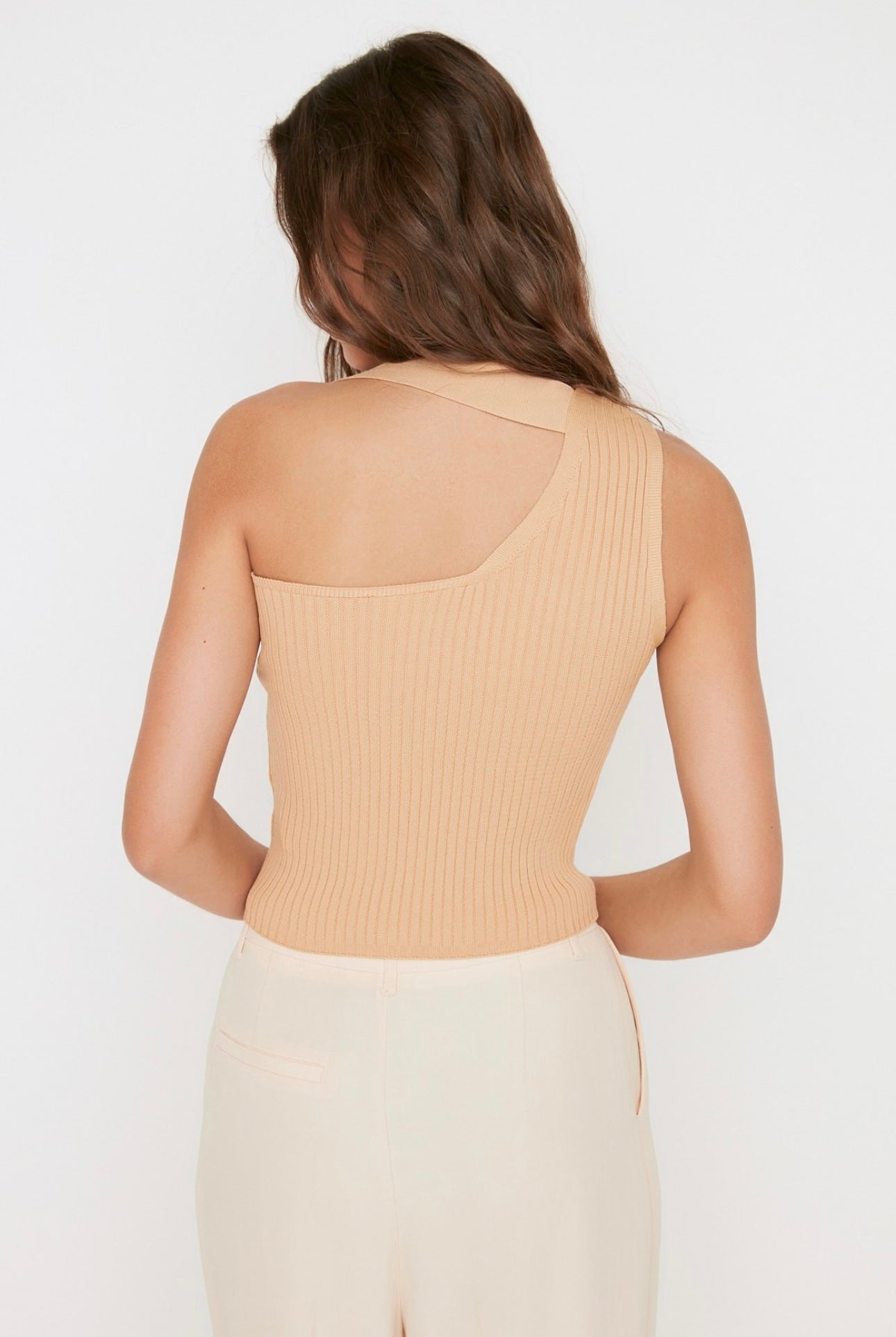 Beige Knitted Asymmetric Top