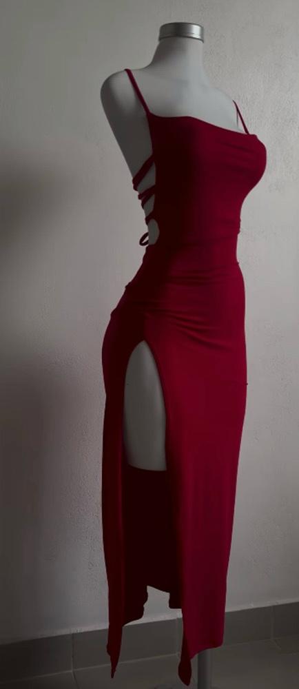 Cherry Red Open Back Midi Dress
