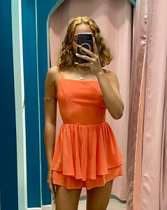 Back Knot Orange Spaghetti Straps Romper