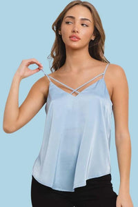 Baby Blue Satin Spaghetti Strap Top