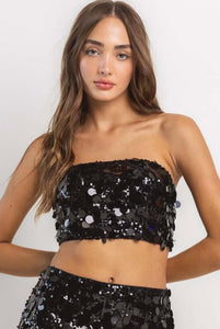 Black Sequins Top & Skirt Set