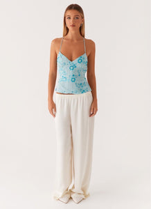 Light Blue Beaded Flower Top
