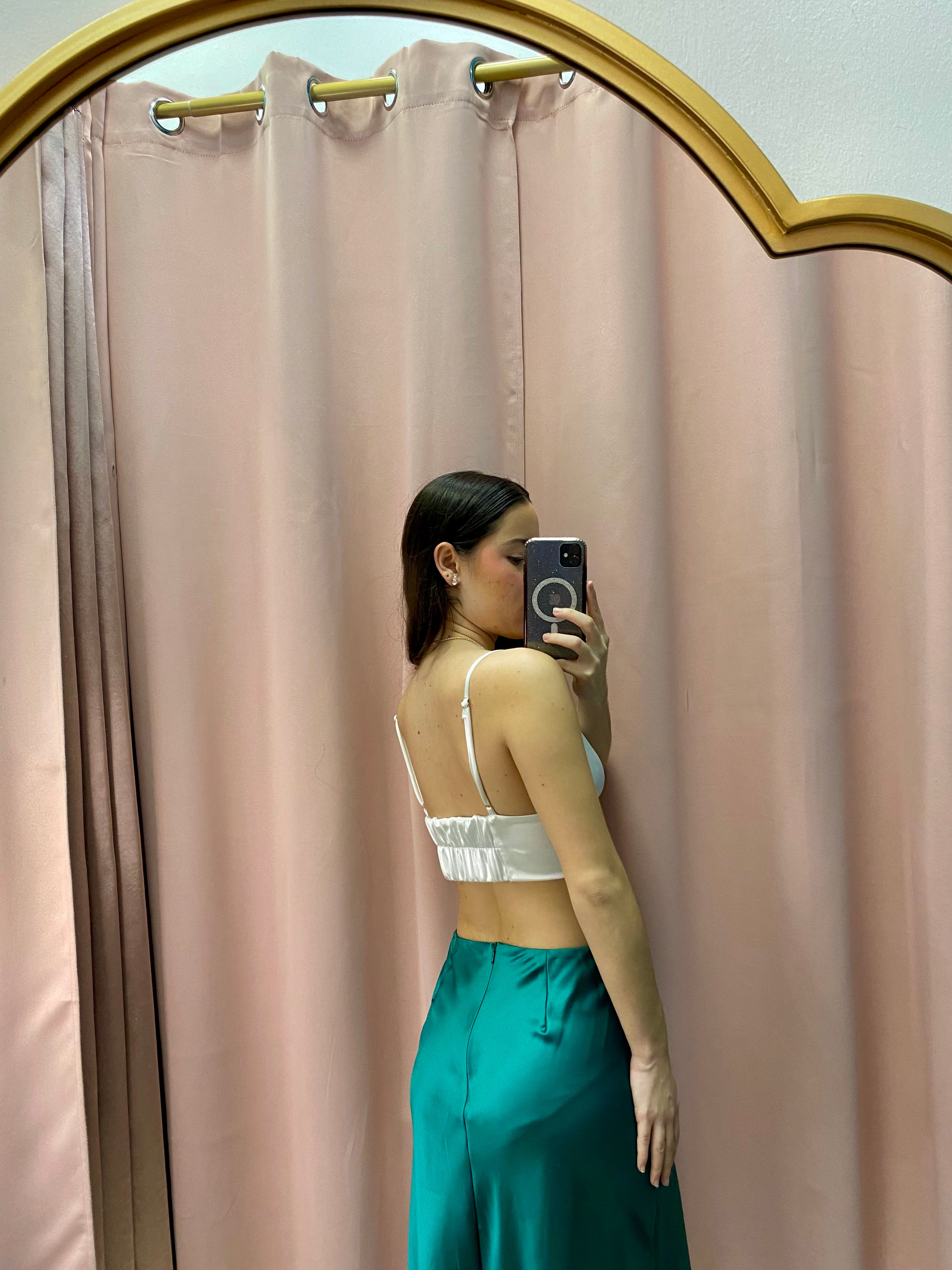 Satin Emerald Green Midi skirt