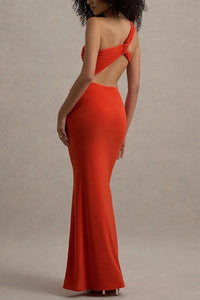 White, black, orange long cut out dress