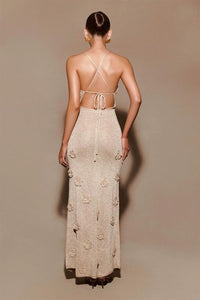 Cream  glitter flower knitted long dress