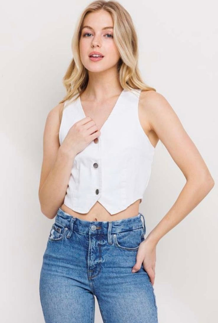 White Denim Vest Top