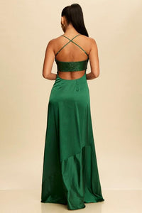 Satin Hunter Green Long Dress