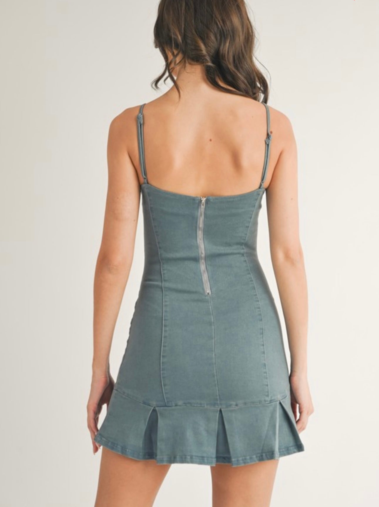 Denim Pleated Mini Dress