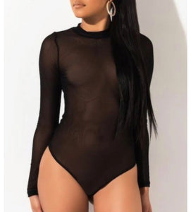 Black Long Sleeve Mesh Bodysuit