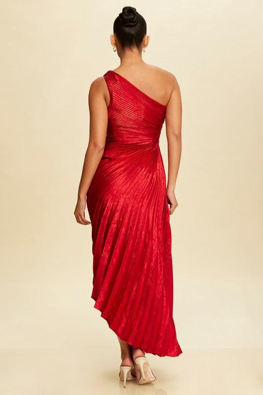 Red Pleated Glitter Long Dress