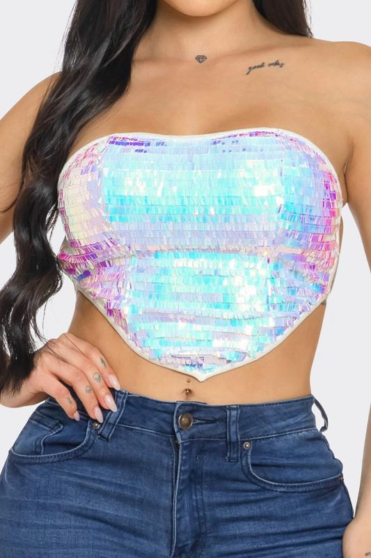Colorful Sequins Top Open Back