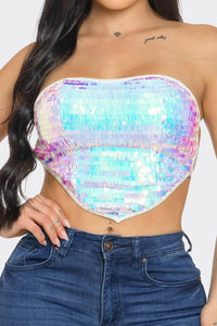Colorful Sequins Top Open Back
