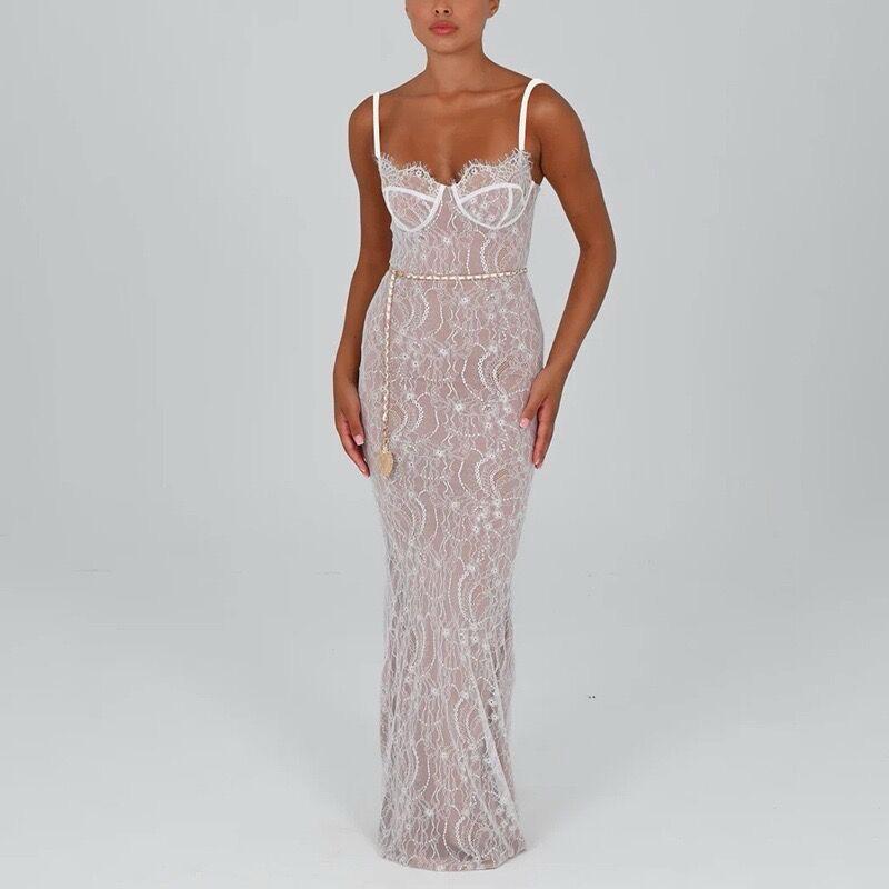 White lace Bodycon long dress