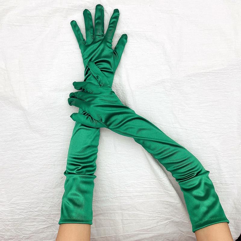Green satin gloves