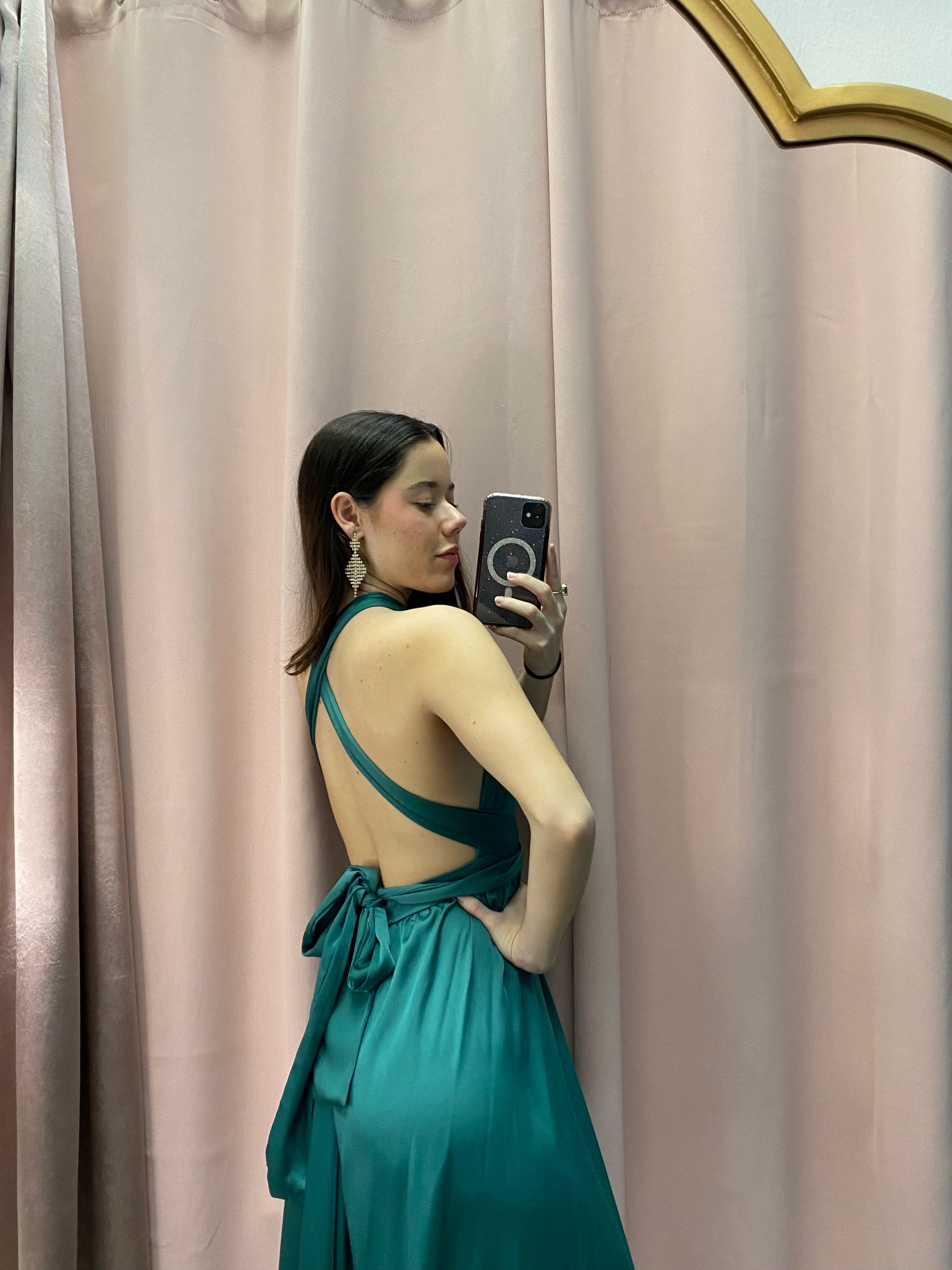 Hunter Green Multiway Satin Long Dress