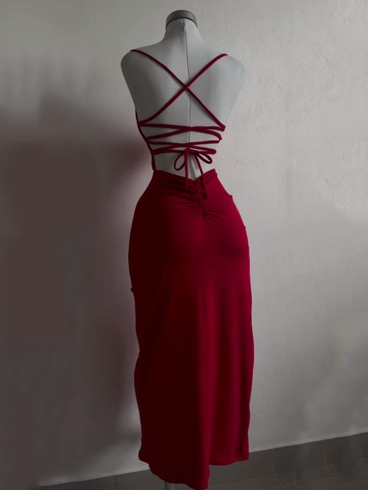 Cherry Red Open Back Midi Dress