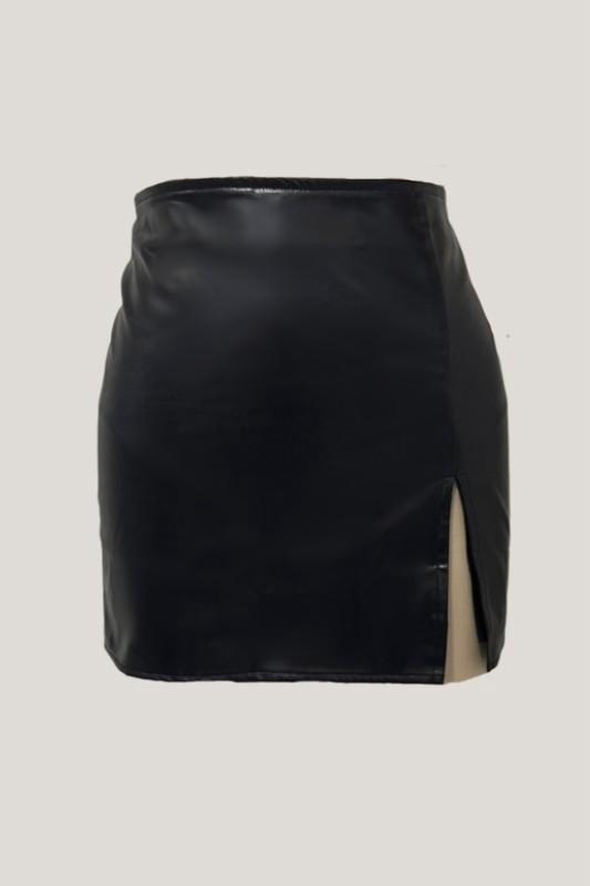 Faux Leather Slit Mini Skirt