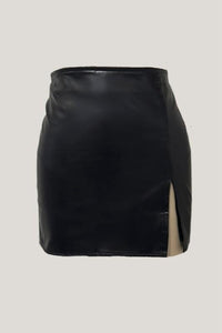 Faux Leather Slit Mini Skirt