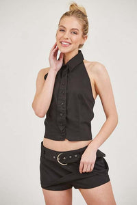 Black Button Up and Skirt Set
