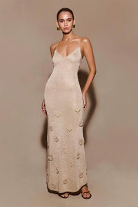 Cream  glitter flower knitted long dress