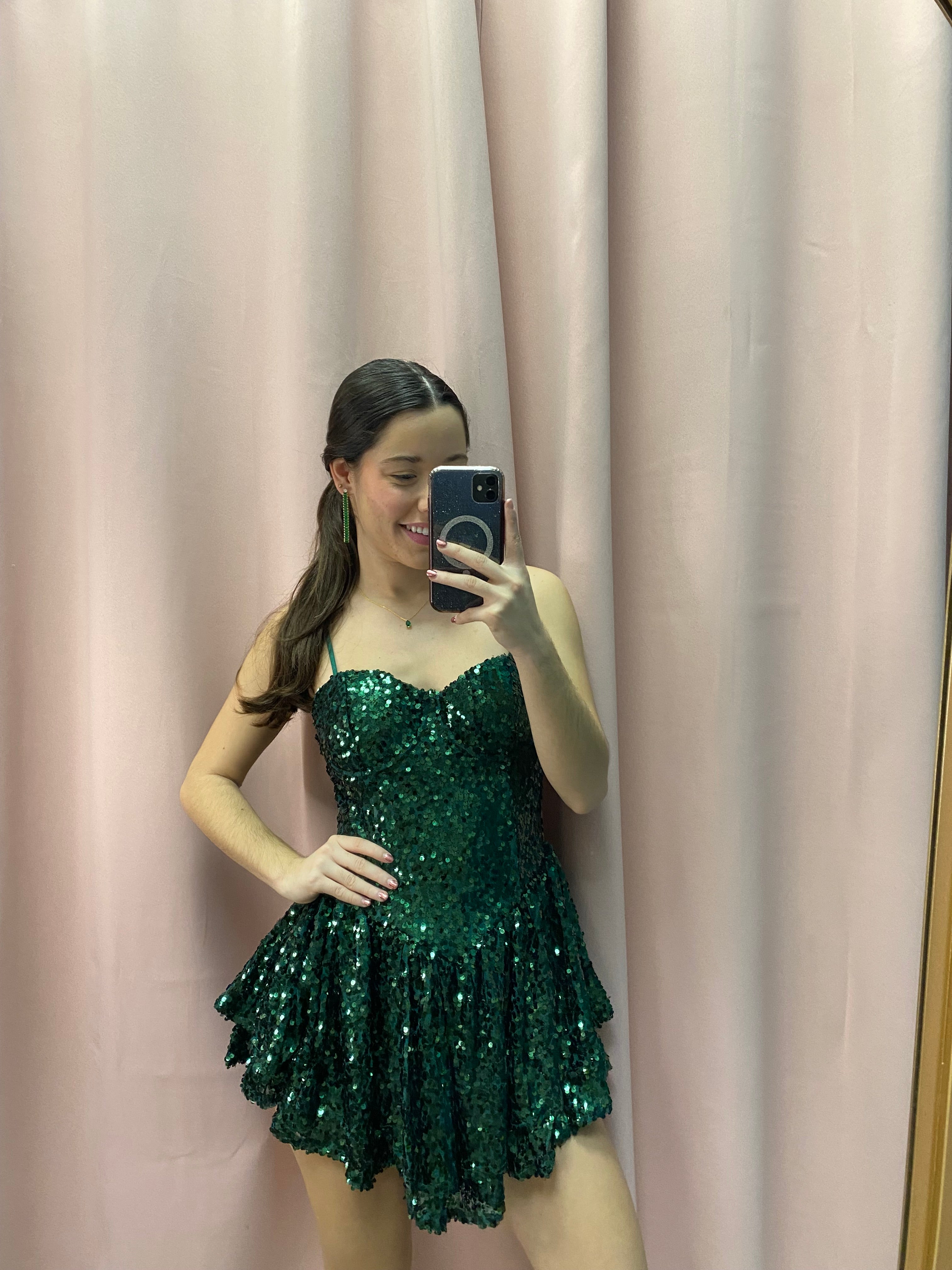 Green Sequins Corset Mini Dress