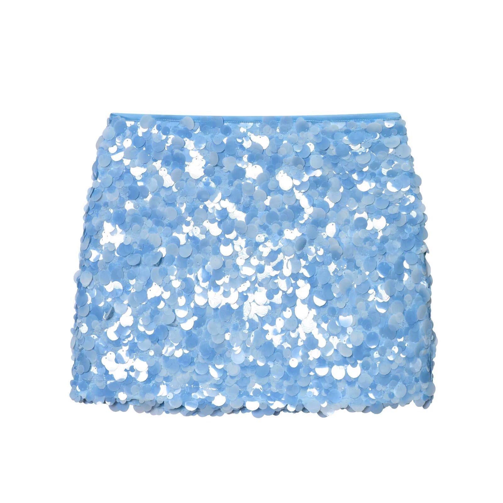 Baby blue sequin skirt