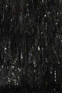 Black Halter Sequins Fringes Short Dress