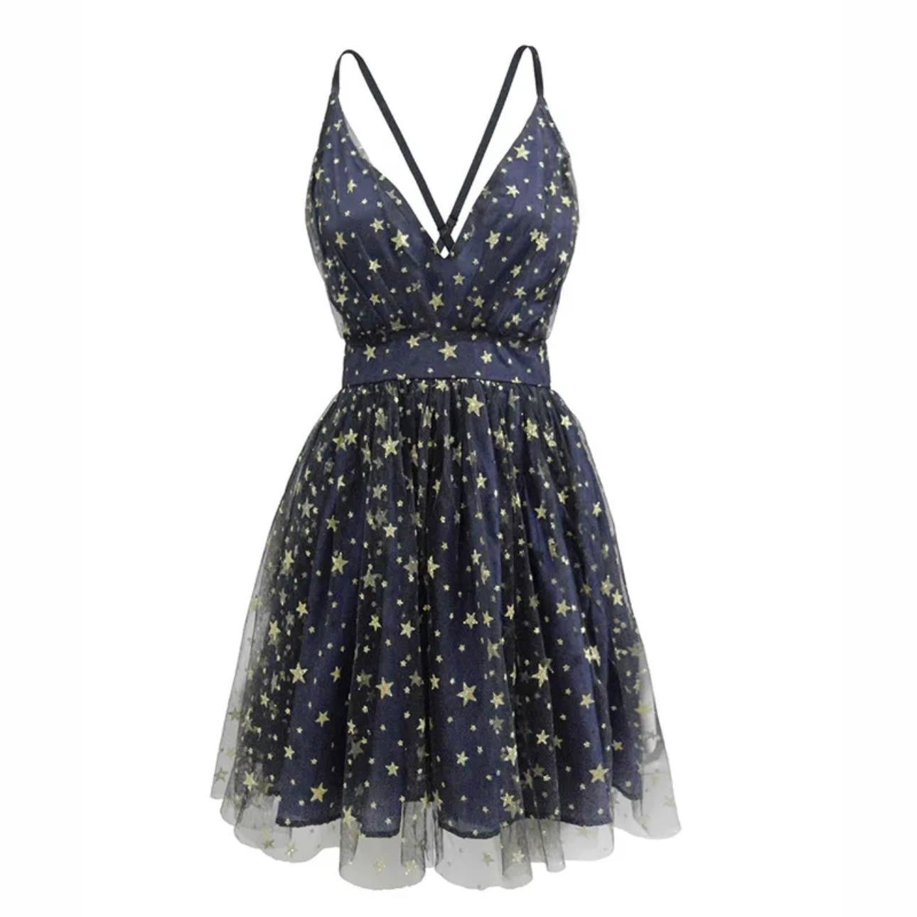 Navy Blue Star Tulle Short Dress  MODALIER