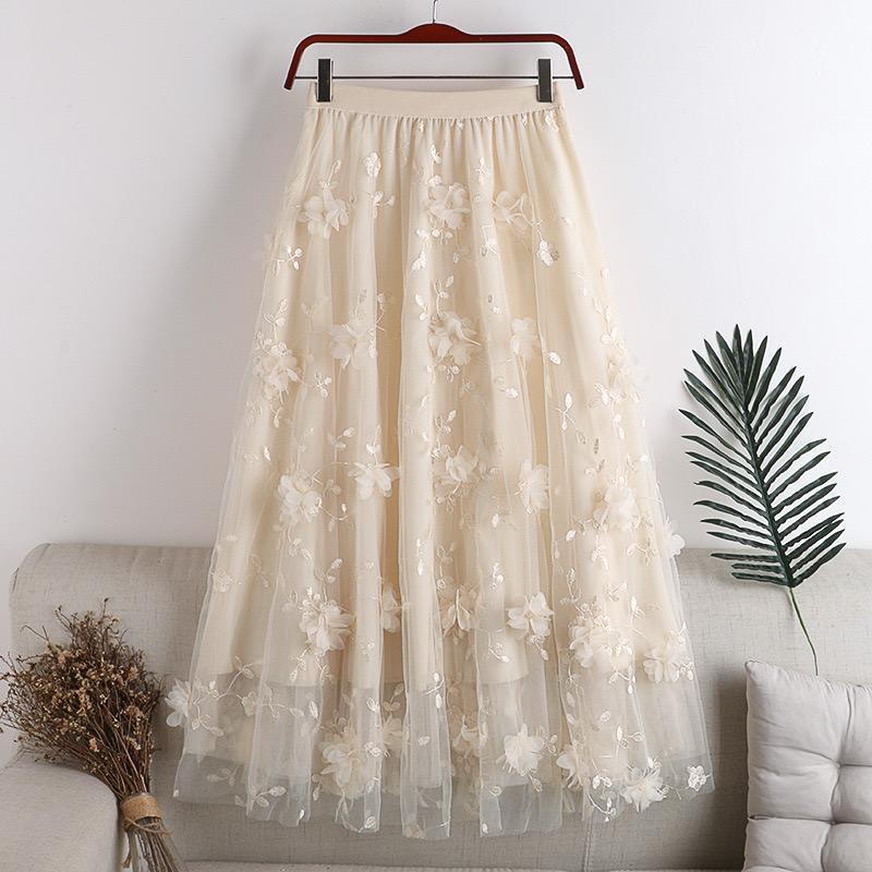 Cream 3D Flower Skirt