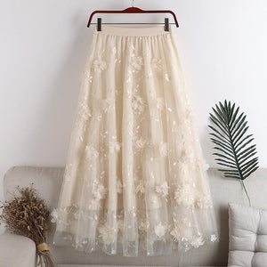 Cream 3D Flower Skirt