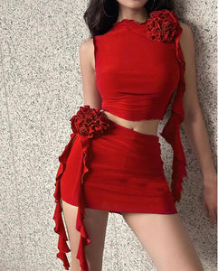 Red flower set ruffle