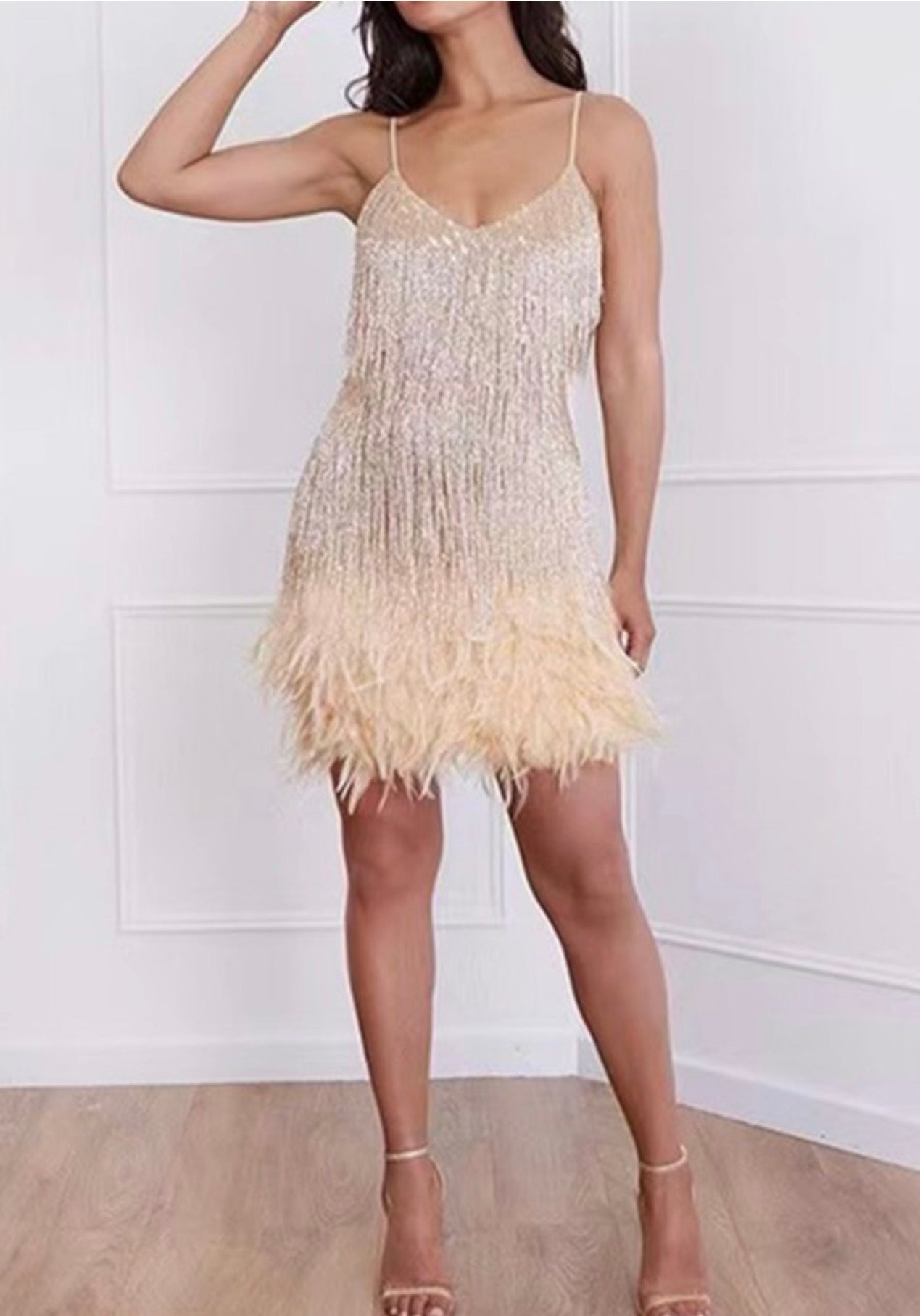 Gold Feather & Fringes Dress MODALIER Gold Feather & Fringes Dress MODALIER