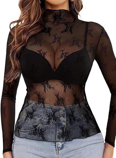 Long Sleeve Mesh Lace Like Top