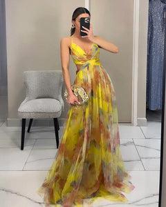 Blue and green printed dress, others colors pre-order