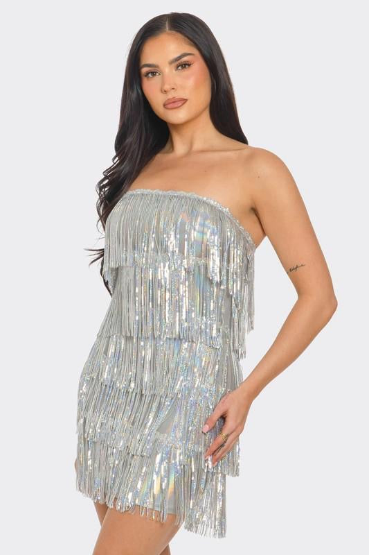 Silver fringes short dress