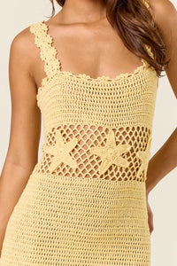 Hand made crochet buttery yellow starfish dress