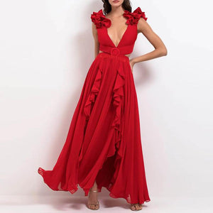 Red Floral Accent and Ruffles Set