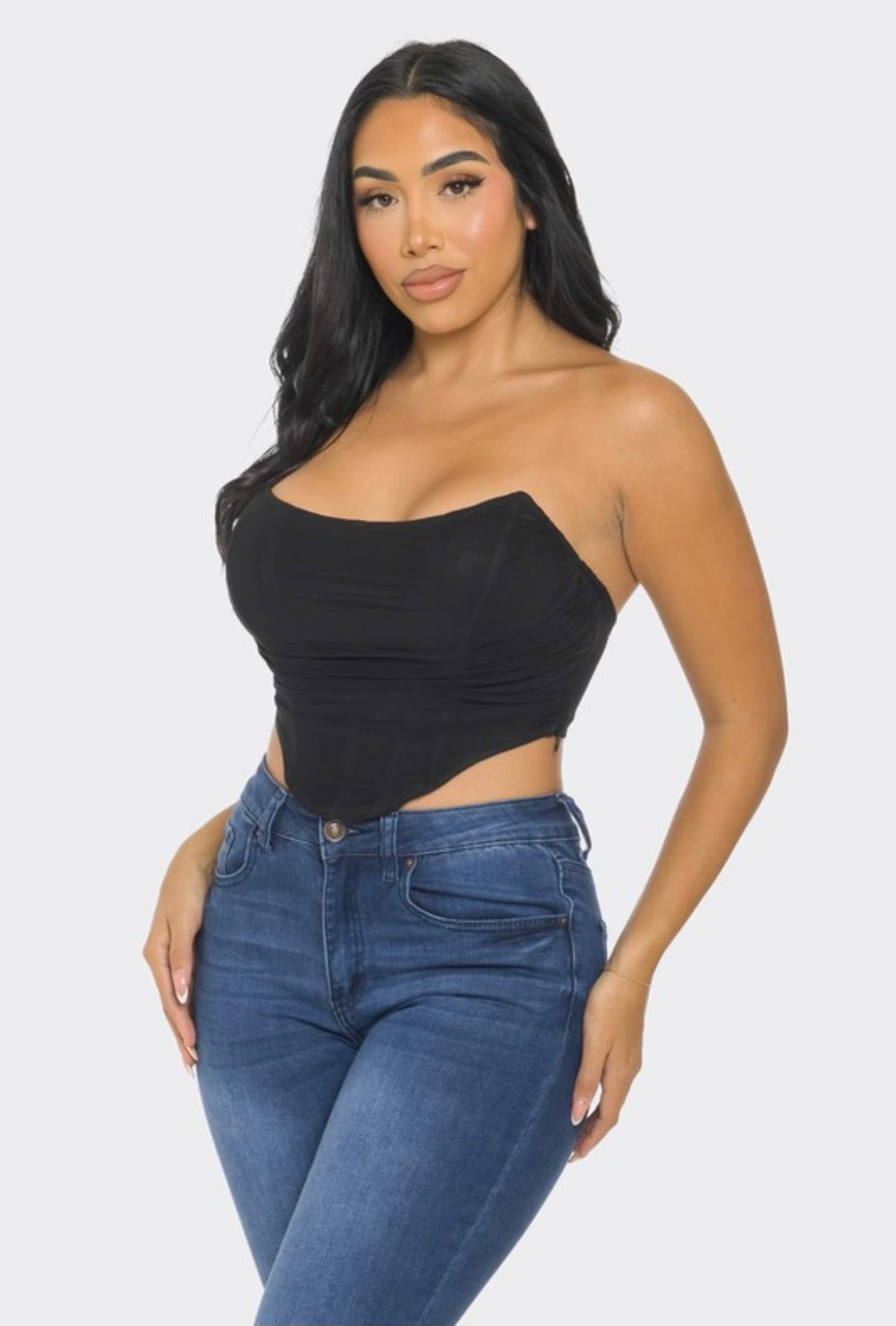 Black Mesh Corset Crop Top