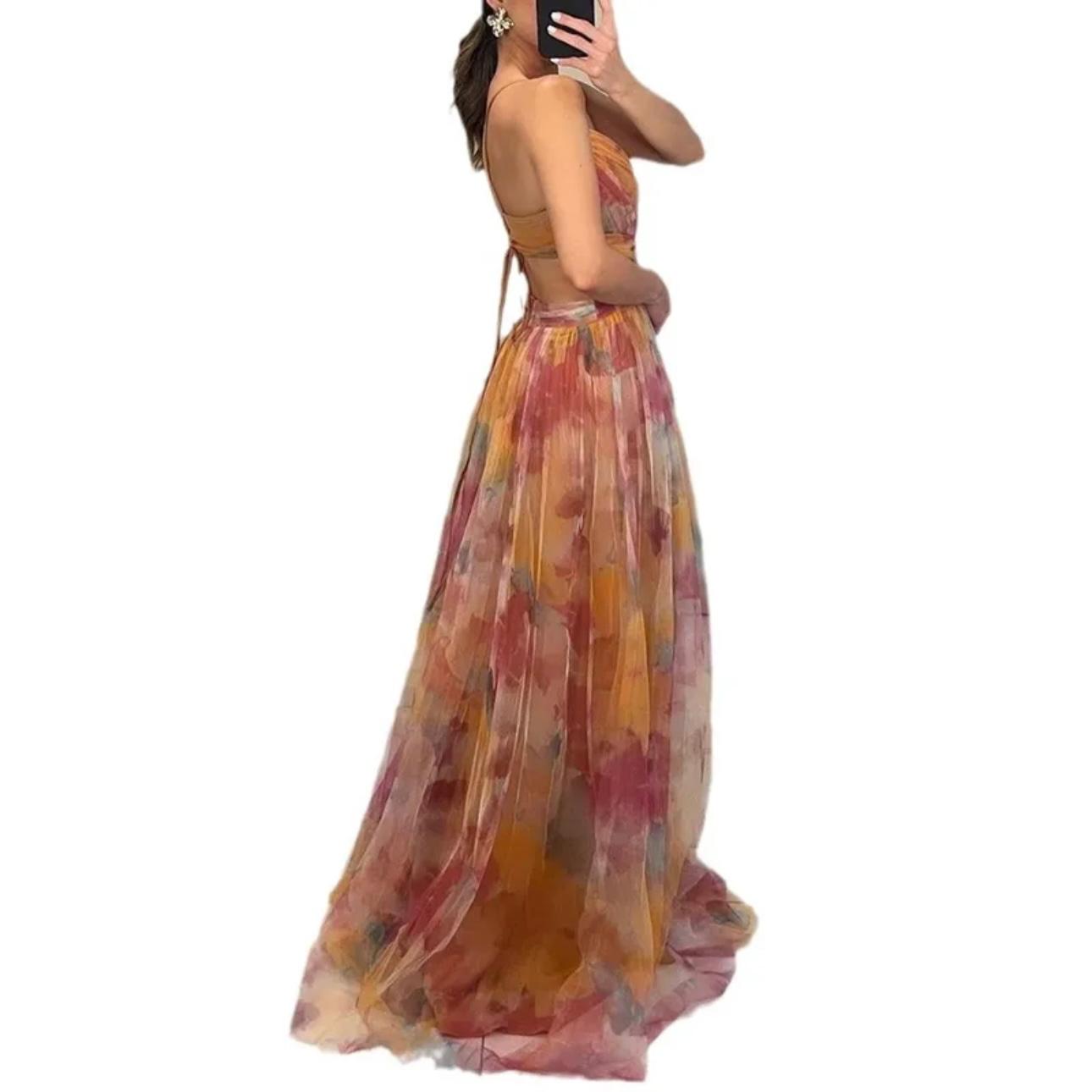 Blue and green printed dress, others colors pre-order