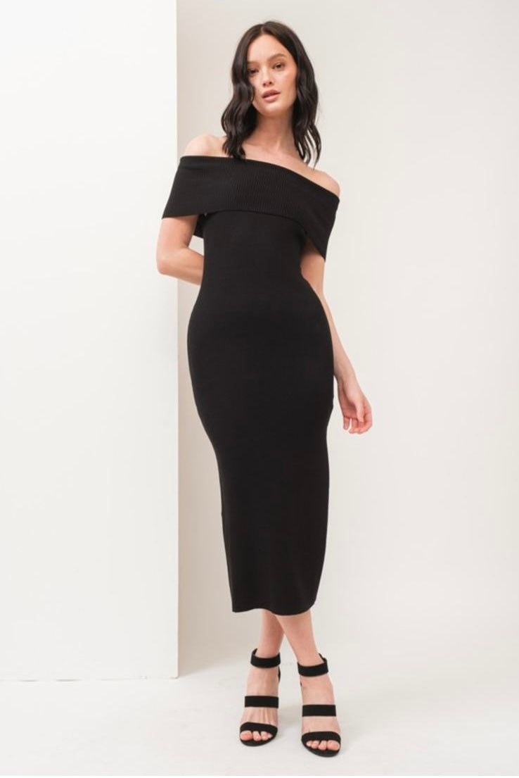 Black Off Shoulders Midi Dress