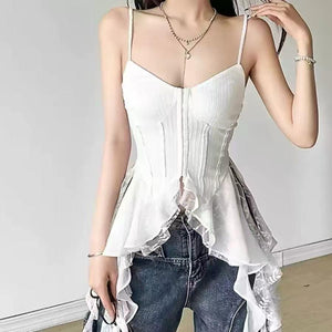 White Corset with Ruffles Top one size