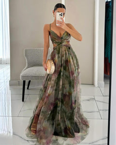 Blue and green printed dress, others colors pre-order