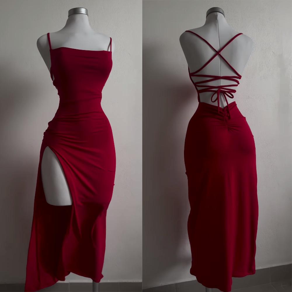Cherry Red Open Back Midi Dress