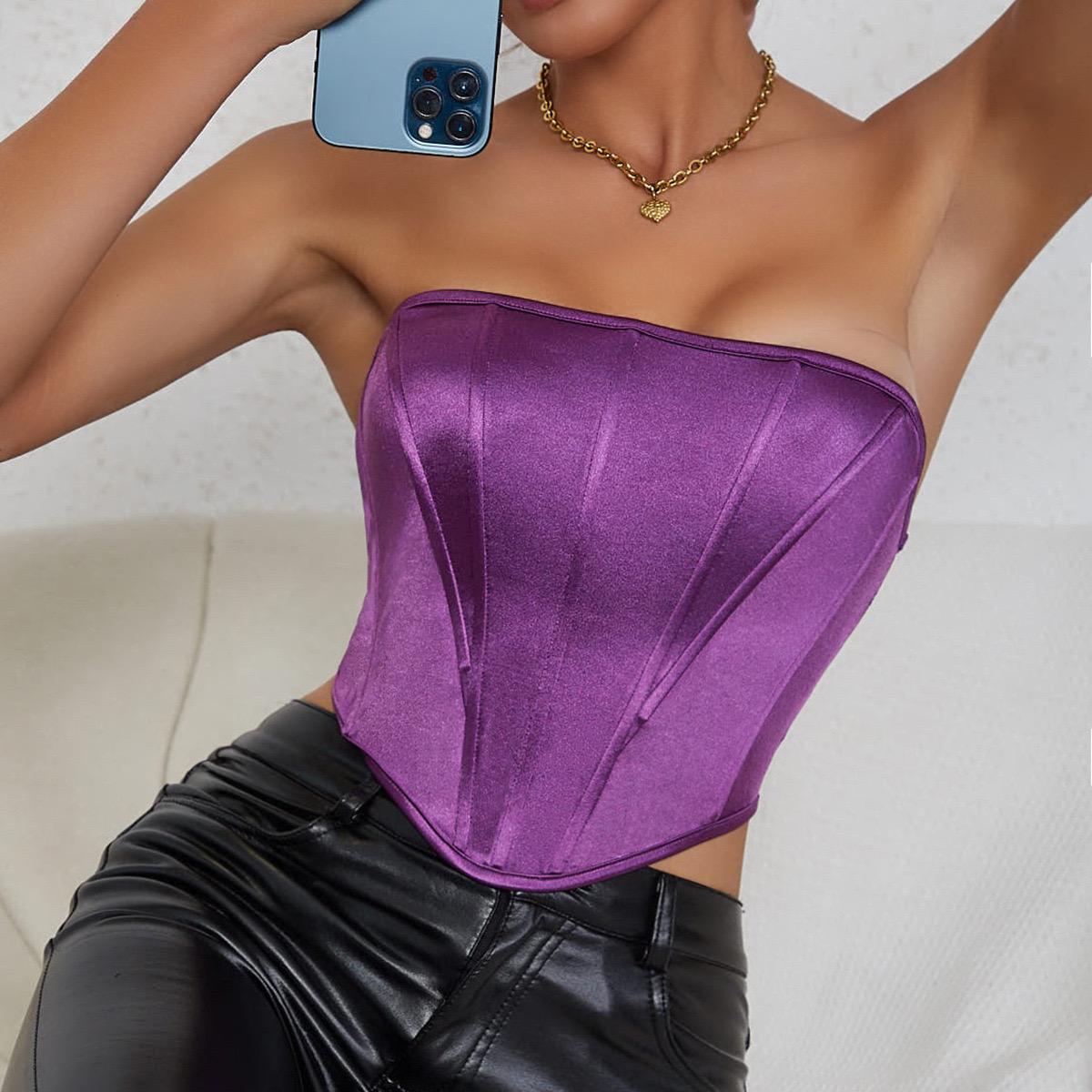 Violet satin corset top