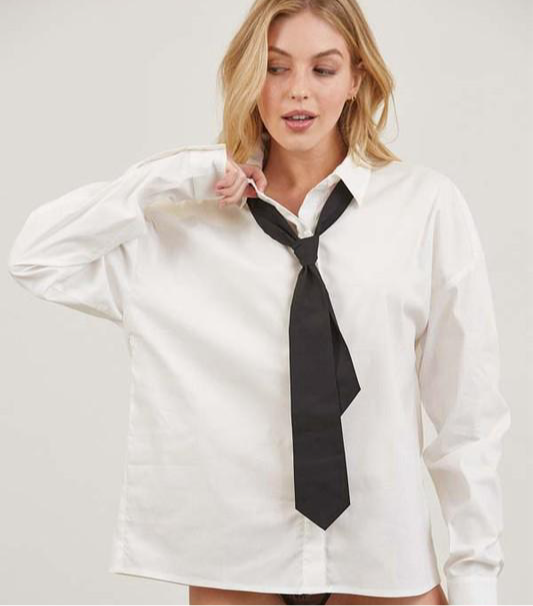 White Button Up With Black Tie