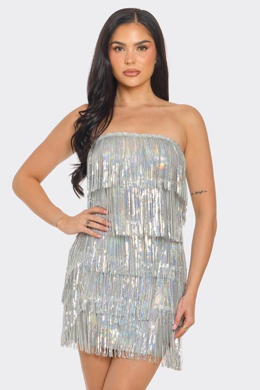Silver fringes short dress