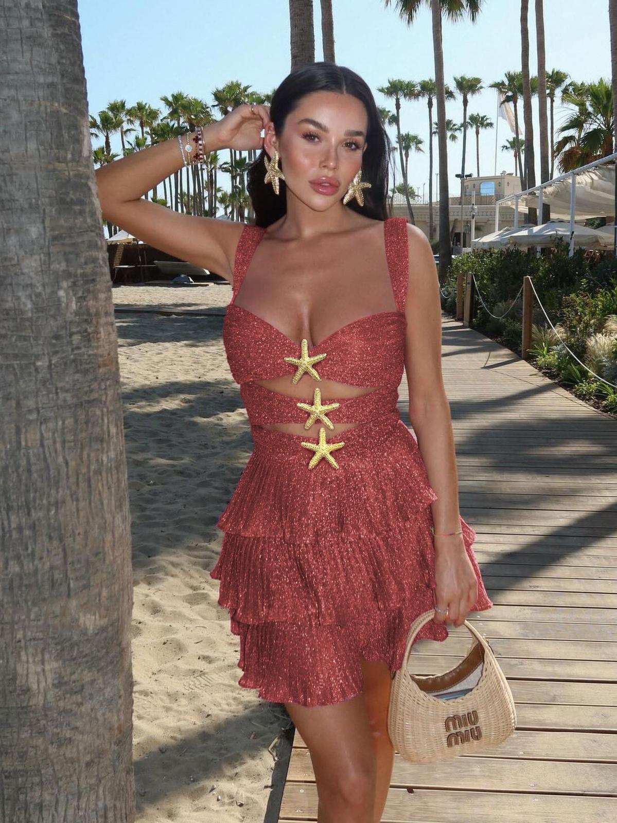 star short dress MissJophiel Straps V Neck Star Tulle Mini Dress with Lace Up Back Other / Tea Length / Custom Size / Plus Size