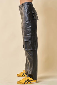 Black Faux Leather Cargo Pant