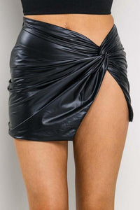 Black Faux Leather Knotted Mini Skirt